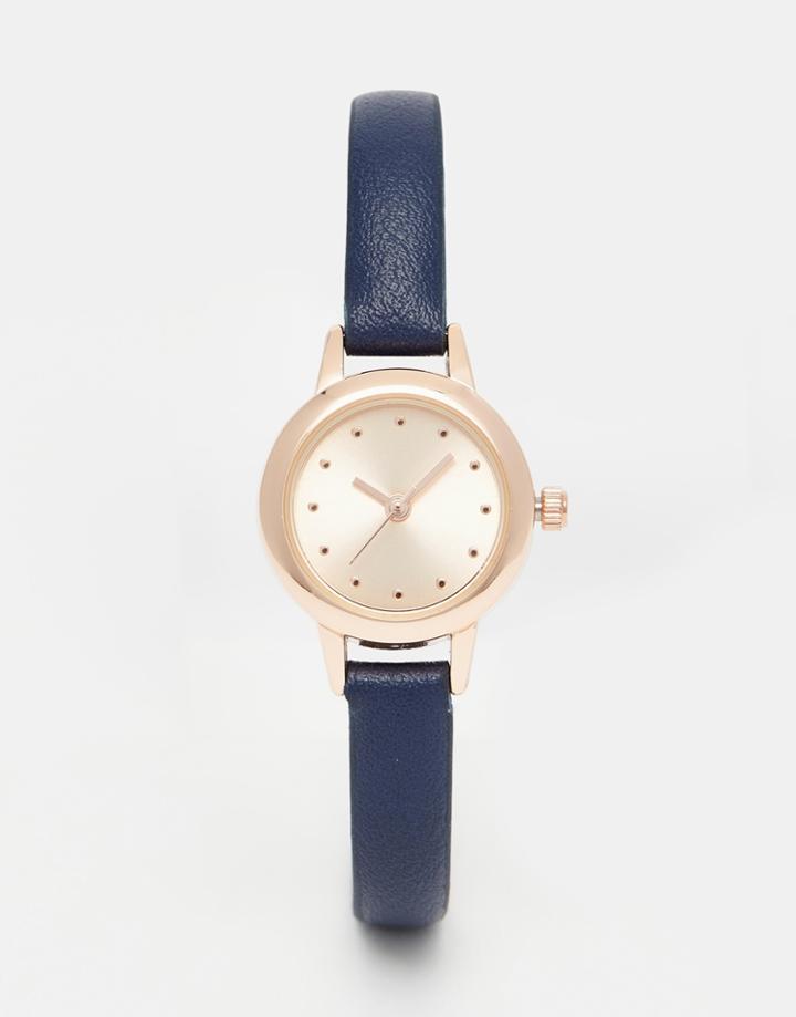 Asos Skinny Strap Mini Dial Watch - Navy