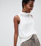 River Island Petite Sleeveless Blouse With Embellished Neckline In White - White