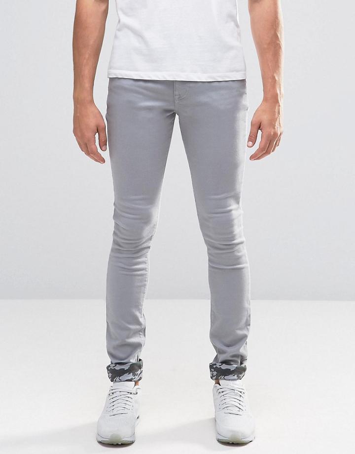 Asos Super Skinny Jeans With Camo Turn Up In Light Blue - Blue