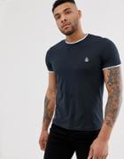 Original Penguin Ringer Crew Neck T-shirt With Sticker Pete Logo In Navy