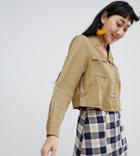 Monki Button Detail Utility Shirt In Beige - Green