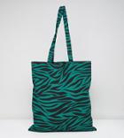 Monki Zebra Print Tote Bag In Black And Green - Multi