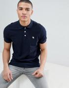 Abercrombie & Fitch Stretch Slim Fit Pique Polo Icon Logo In Navy - Navy