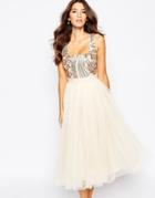 Little Mistress Sequin Midi Dress With Tulle Skirt - Cream