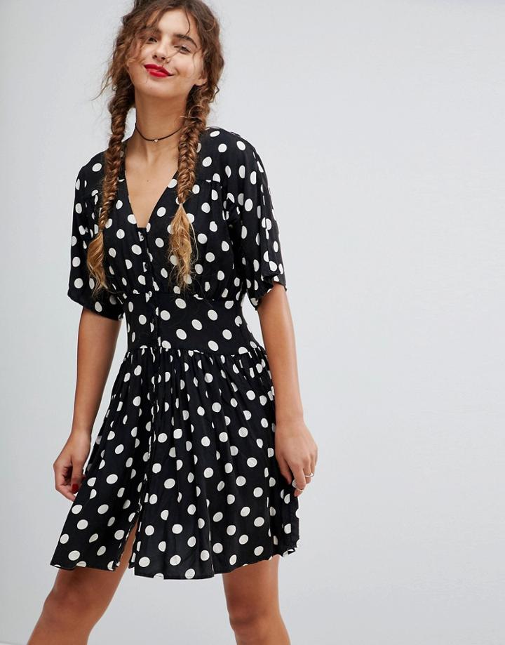 Asos Casual Mini Tea Dress In Washed Spot - Multi