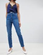 Asos Design Farleigh High Waist Slim Mom Jeans In Dark Stonewash Blue - Blue