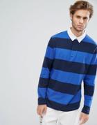 Asos Relaxed Stripe Long Sleeve Rugby Polo In Heavyweight Jersey - Multi