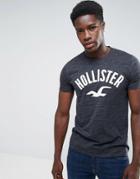 Hollister Crew T-shirt Tech Script Logo Slim Fit In Charcoal Printed Texture - Gray