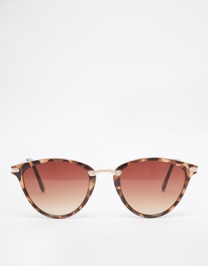 Asos Oval Cat Eye Sunglasses With Metal Nose Bridge - Tort