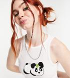 Native Youth Rib Tank With Panda Embroidery In White