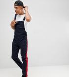 Asos Design Tall Slim Overalls In Navy With Red Side Stripes - Navy