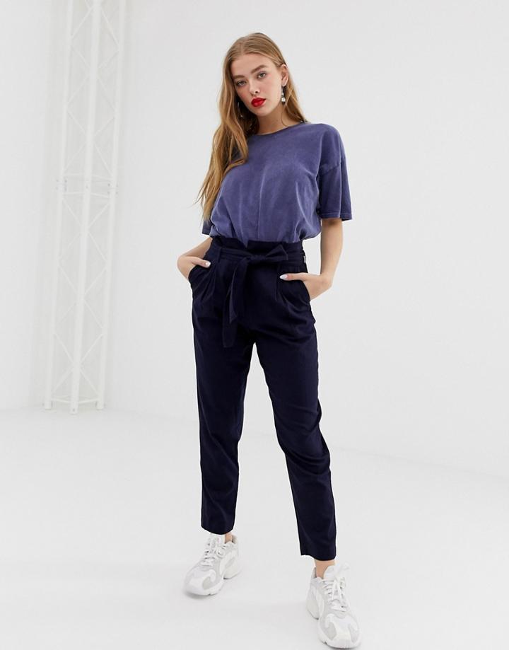 Noisy May Paperbag Waist Pants - Navy