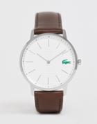 Lacoste Moon Leather Watch In Dark Brown