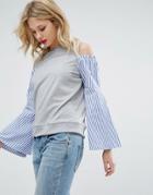 Asos Sweatshirt With Cold Shoulder And Fluted Shirt Sleeve - Gray