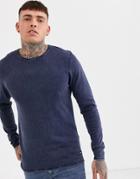 Only & Sons Crew Neck Sweater In Washed Navy