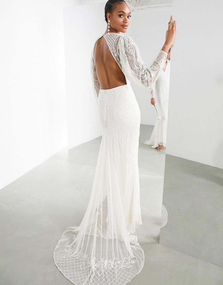 Asos Edition Lucy Placement Beaded Wedding Dress-white