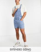 Asos Design Short Denim Overalls In Shorter Length In Mid Wash-blue