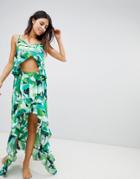 Asos Design Tropic Palm Dipped Hem Beach Co-ord Skirt - Multi