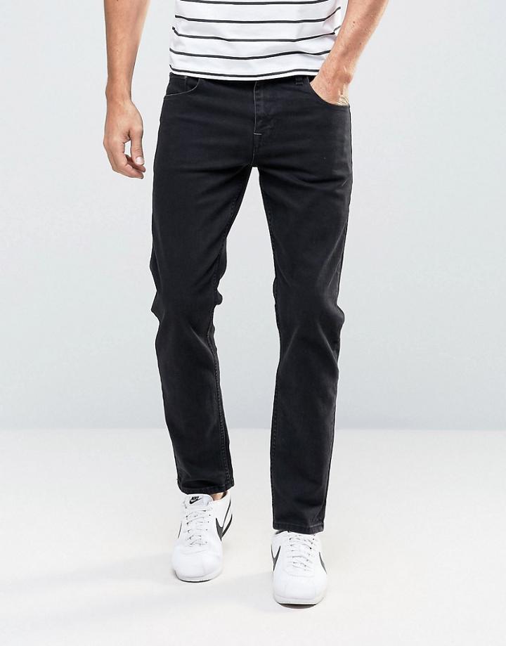 Asos Stretch Slim Ankle Grazer Jeans In 12.5oz True Black - Black