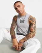 Asos Design Muscle Fit Tank Top In Gray With Butterfly Embroidery