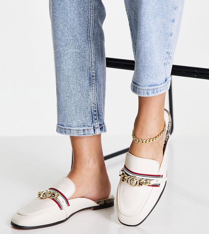 River Island Wide Fit Chain Detail Backless Mule Shoe In Cream-white