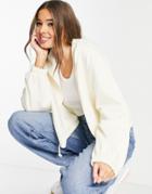 Asos Design Boxy Zip Thru Hoodie In Cream-white
