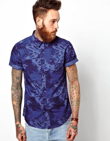 Asos Bleachout Print Shirt In Short Sleeve
