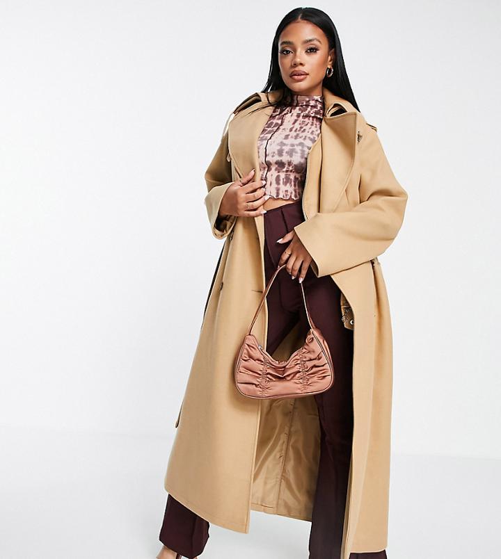 Asyou Brushed Coat With Pu In Brown-white