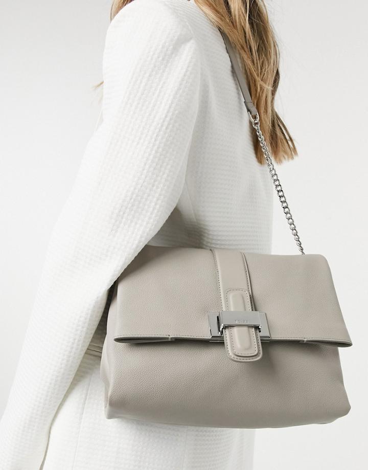 Reiss Maya Leather Shoulder Bag In Mushroom-grey