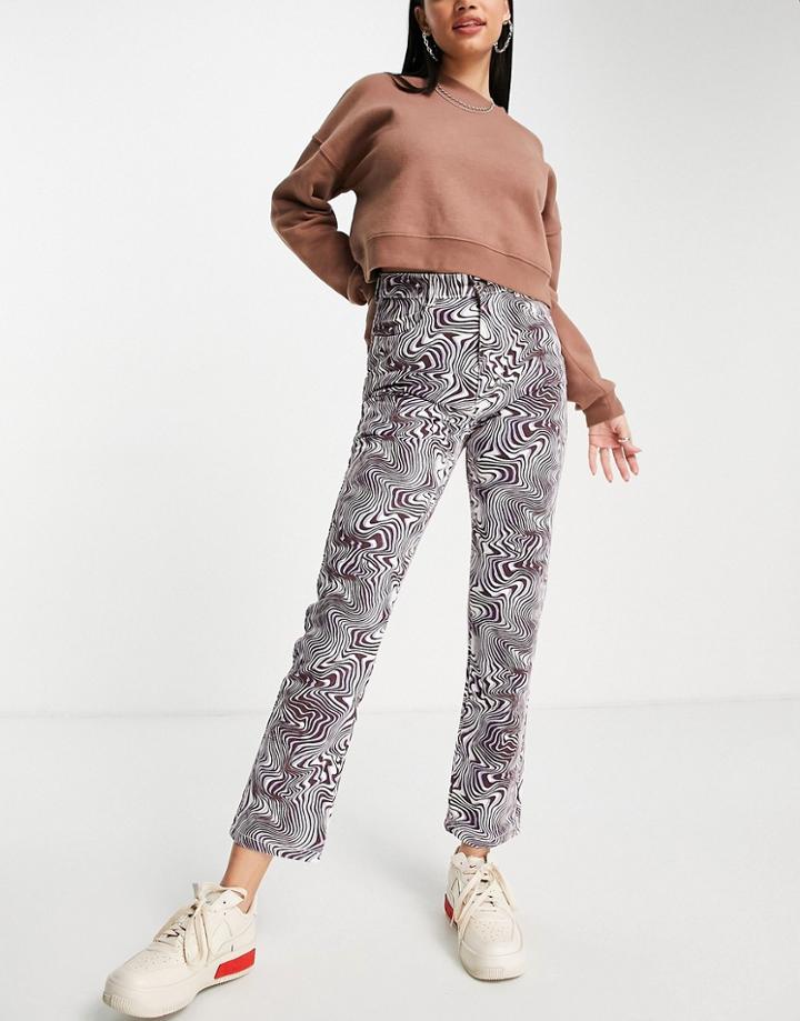 Daisy Street High Waist Mom Jeans In Purple Wavy Denim-multi