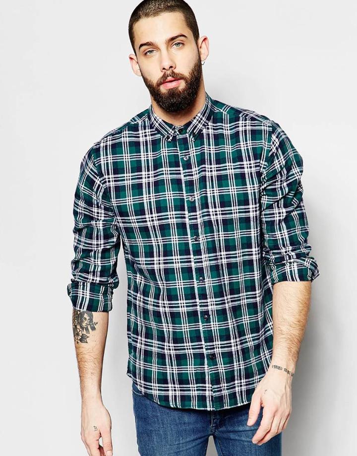 Only & Sons Check Shirt With Button Down Collar - Gray