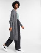 Asos Design Fluffy Maxi Cardi With Volume Sleeve In Charcoal-grey