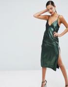 Asos Sequin Plunge Splice Midi Dress - Green