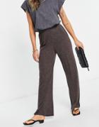 Only Kaylee High Waist Wide Leg Jersey Pants In Dark Brown