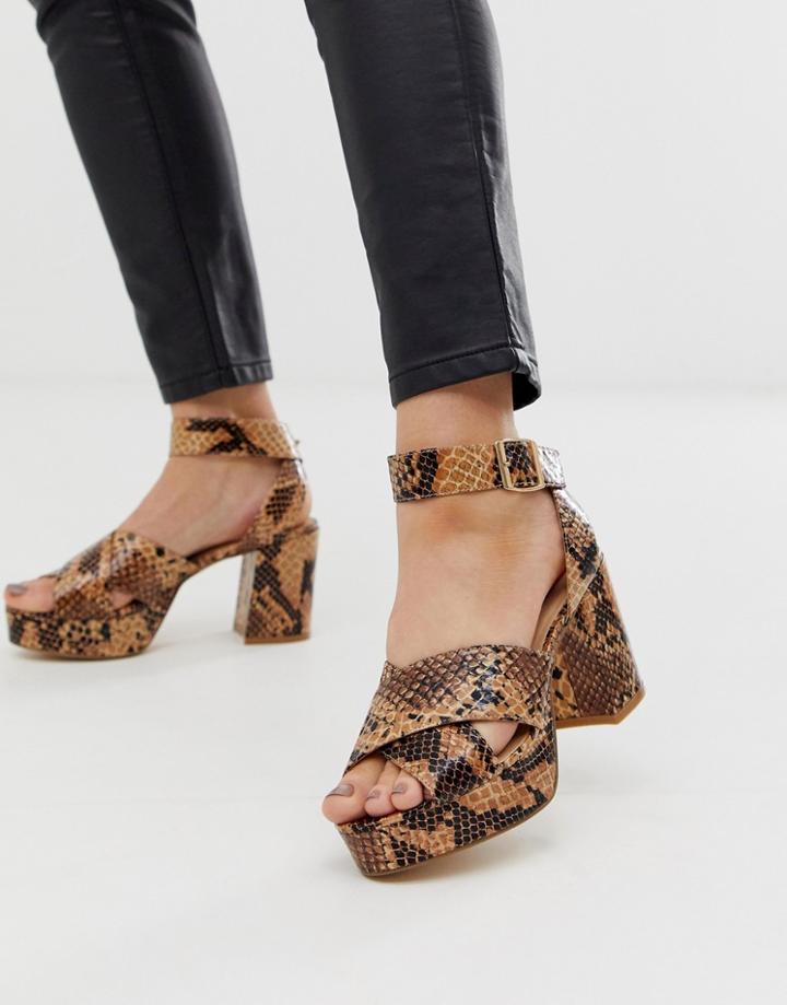 London Rebel Platform Heeled Sandals In Snake-brown