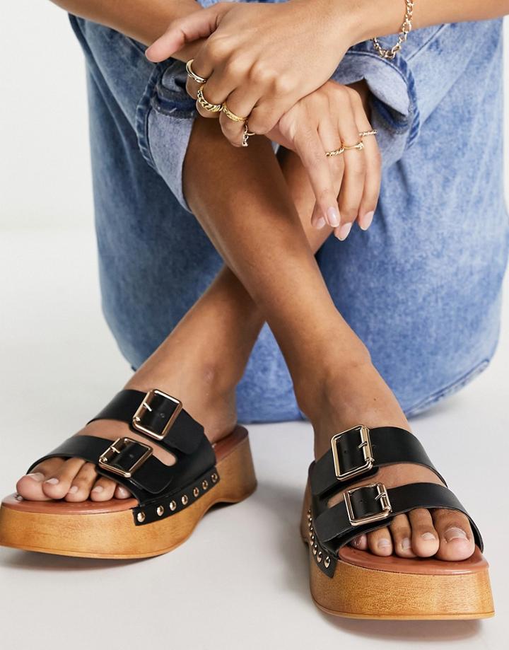 Asos Design Fuzzy Flatform Clogs In Black