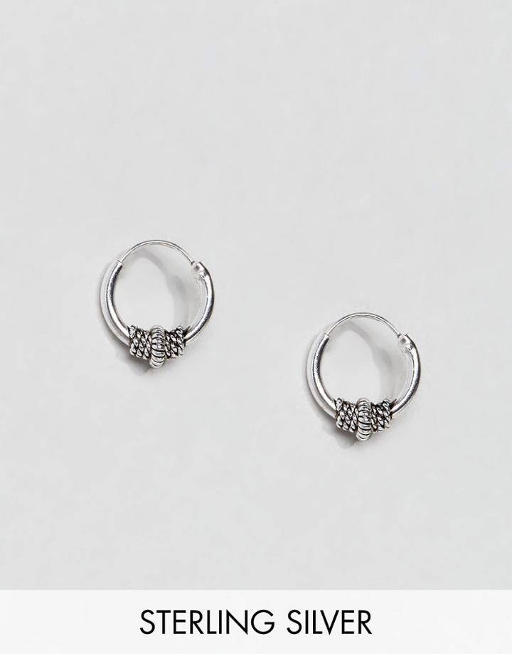 Asos Sterling Silver Mini Knot Hoop Earrings - Silver