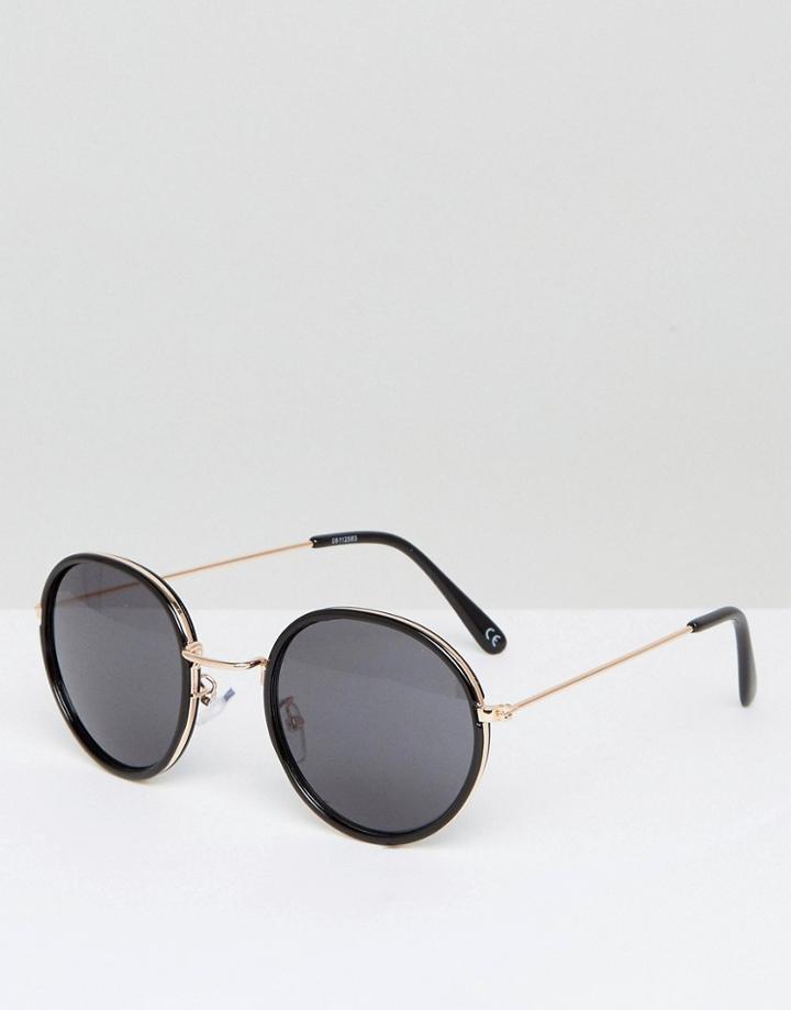 Asos Round Sunglasses In Black Double Layer Frame - Black