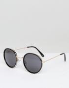 Asos Round Sunglasses In Black Double Layer Frame - Black