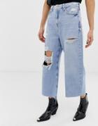 River Island Wide Leg Culottes With Rips In Blue-black