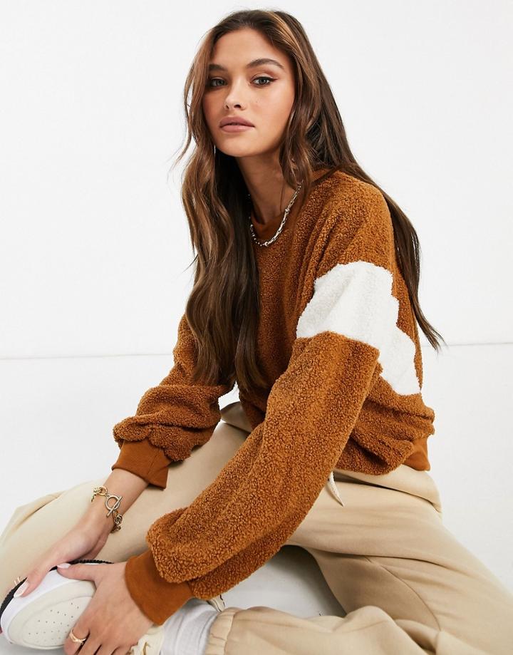 Qed London Borg Paneled Sweater In Tan-brown