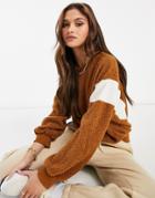 Qed London Borg Paneled Sweater In Tan-brown