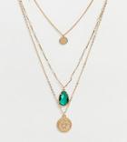 Aldo Unaellan Green Gem Multilayer Pendant Necklace In Gold - Gold