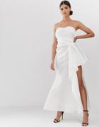 Asos Design Bandeau Tuck Detail Maxi Dress With Split - White