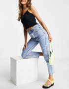 Pull & Bear High Waist Mom Jeans In Light Blue-blues