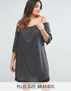 Diya Plus Cold Shoulder Dress With Crochet Hem In Polka Dot Print - Black