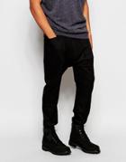 Asos Drop Crotch Joggers In Lightweight Fabric With Pockets - Black
