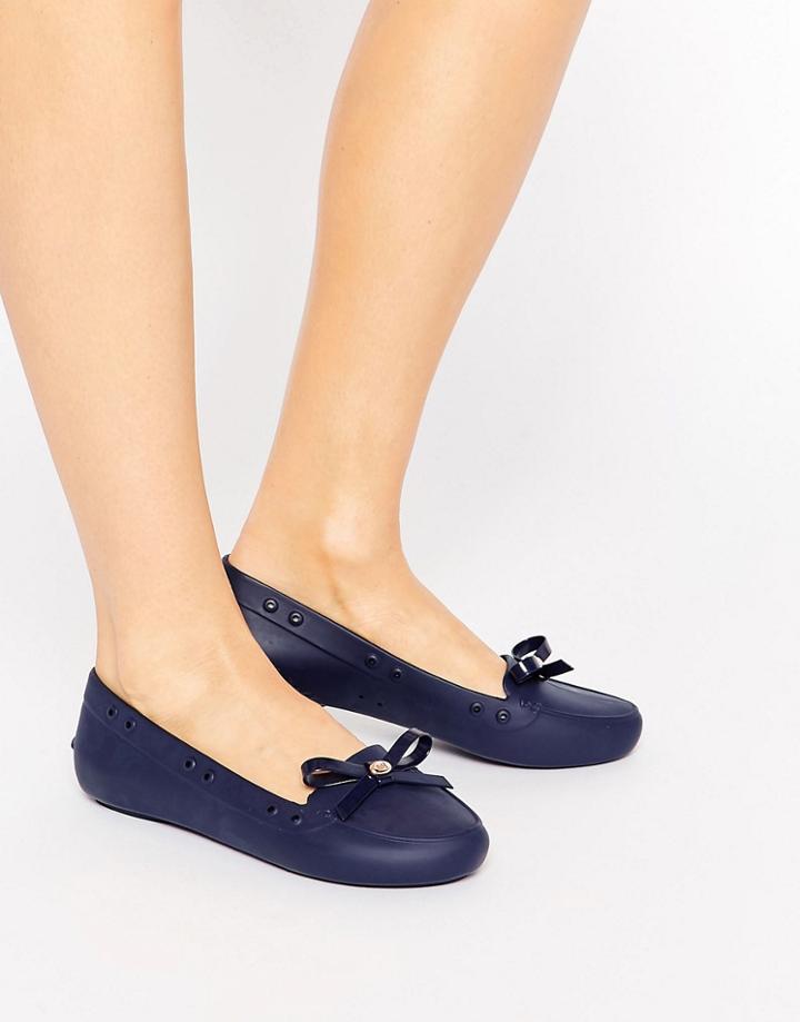 Mel By Melissa Bow Trim Flat Slipper Shoe - Navy