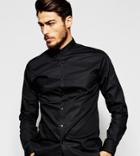 Noak Grandad Shirt In Skinny Fit - Black