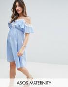 Asos Maternity Dress In Chambray With Crochet Trim - Blue